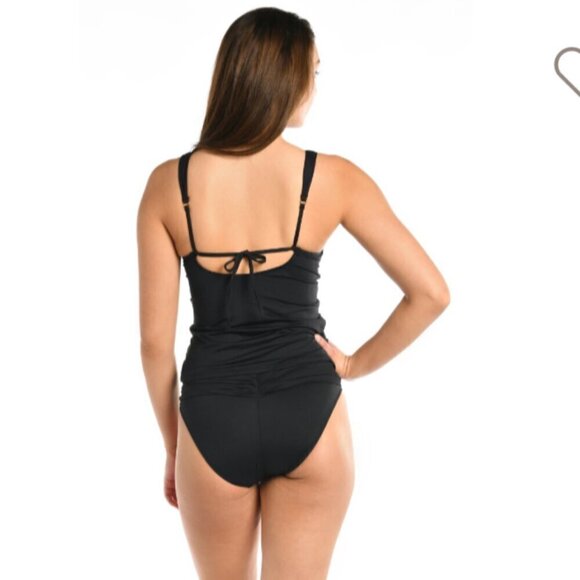 La Blanca Island Goddess Ruched Tummy Control Twist Tie Back Tankini Top Size 8 - Picture 2 of 2